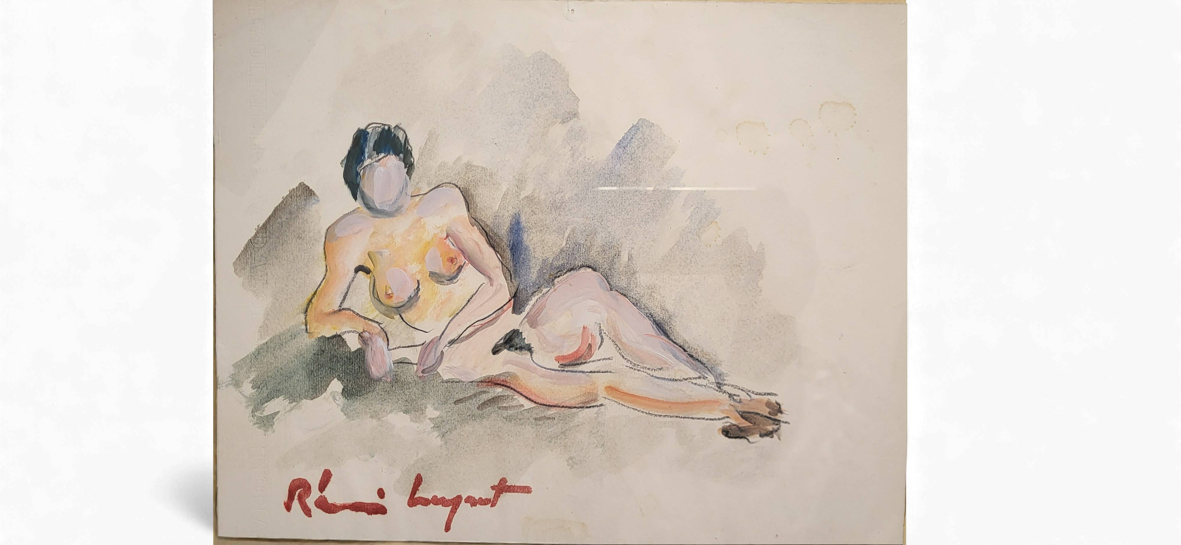 Watercolor "Nude Woman" by Rémi Leyrat