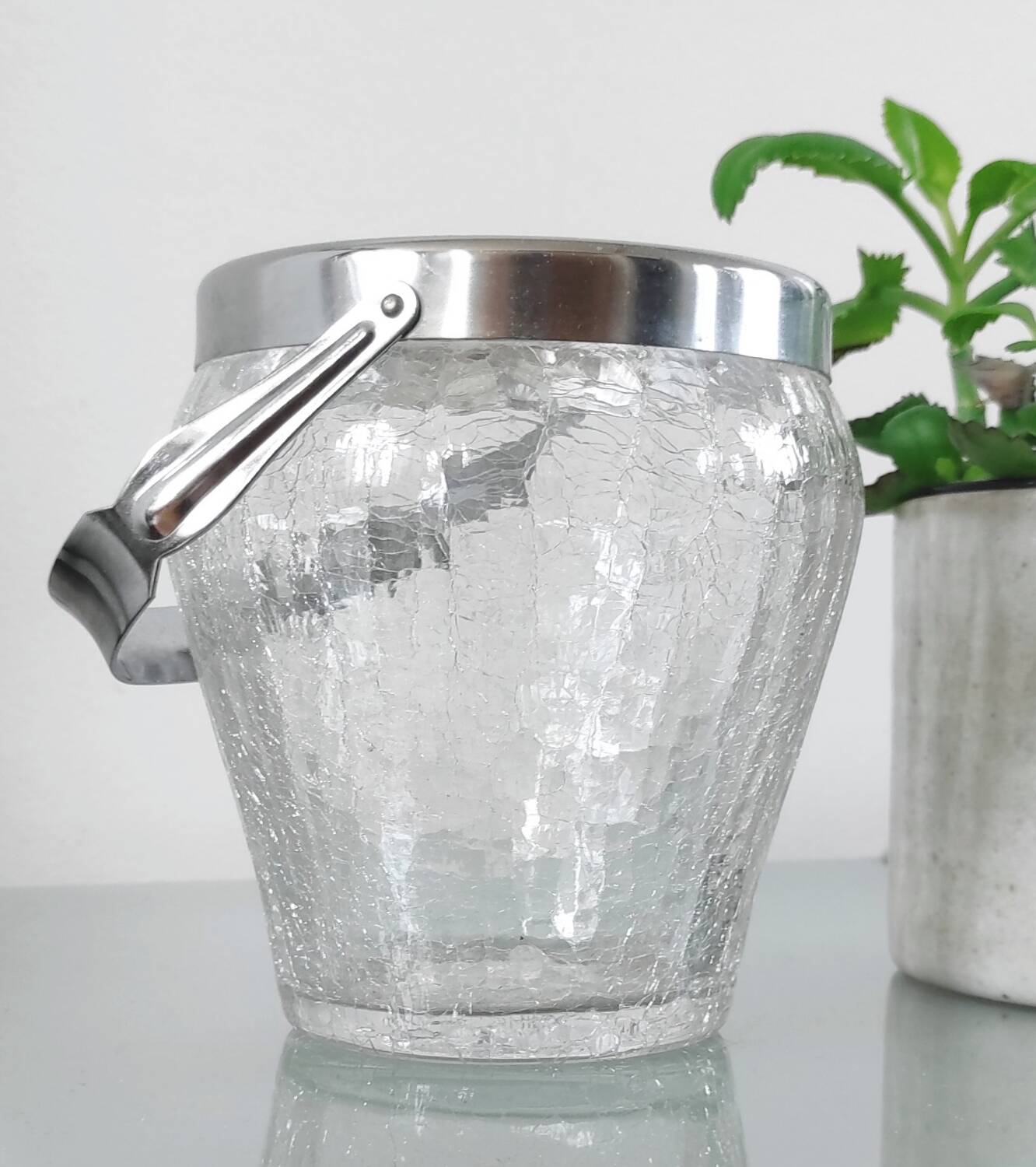 Vintage glass and stainless steel ice bucket - Demeyere (1960s)
