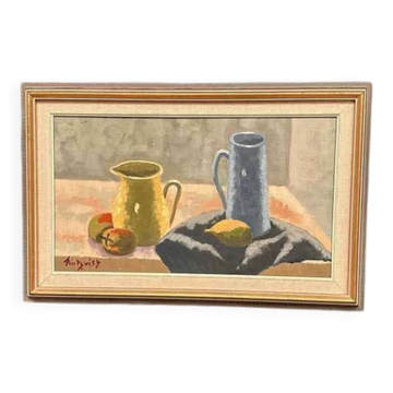 Huile sur toile originale suédoise – « Nature morte » par Lindqvist