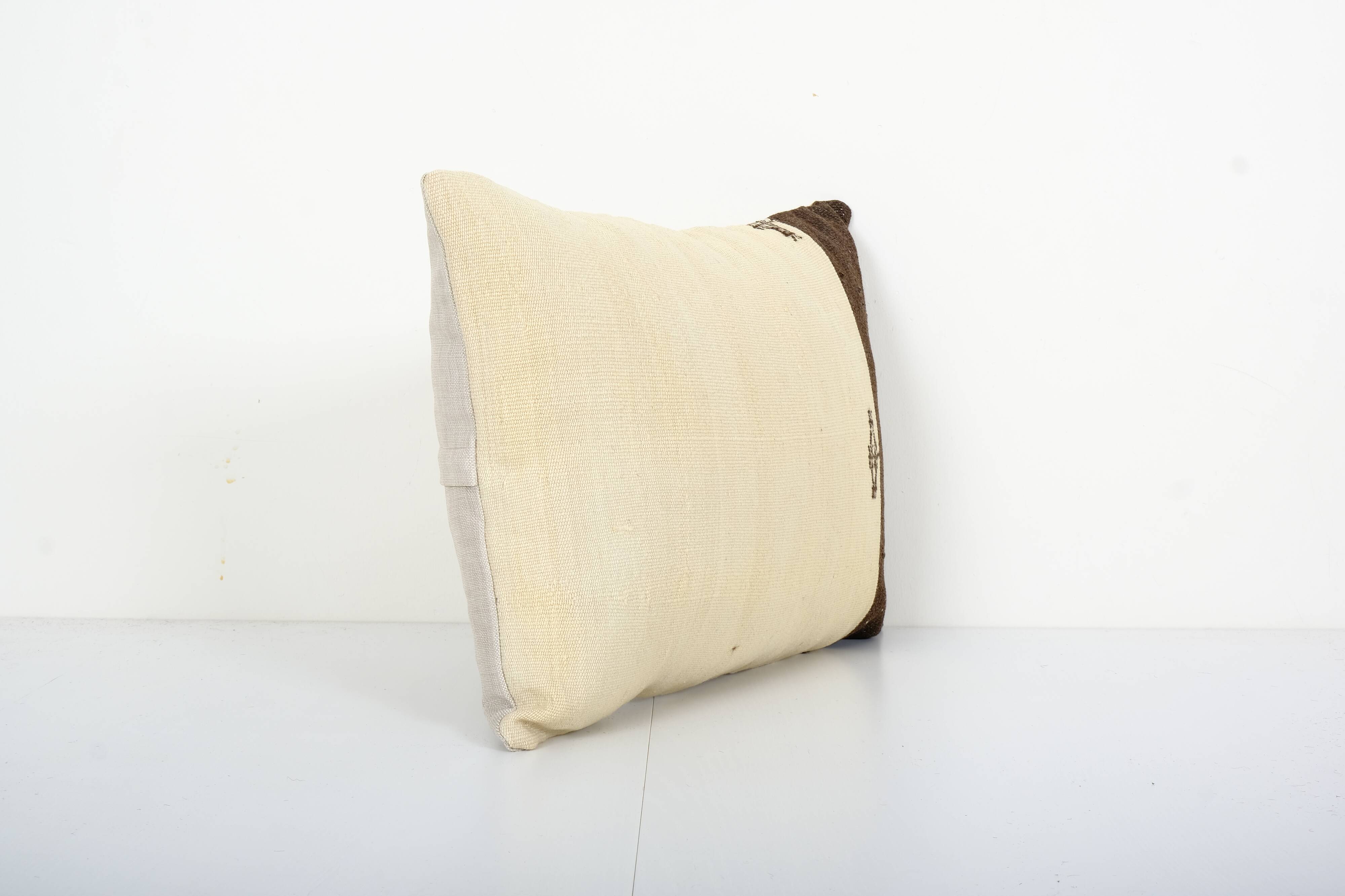 Vintage Organic Wool Turkish Lumbar Pillow Cover, Oblong Ethnic Boho Pillowcase 16" x 24"