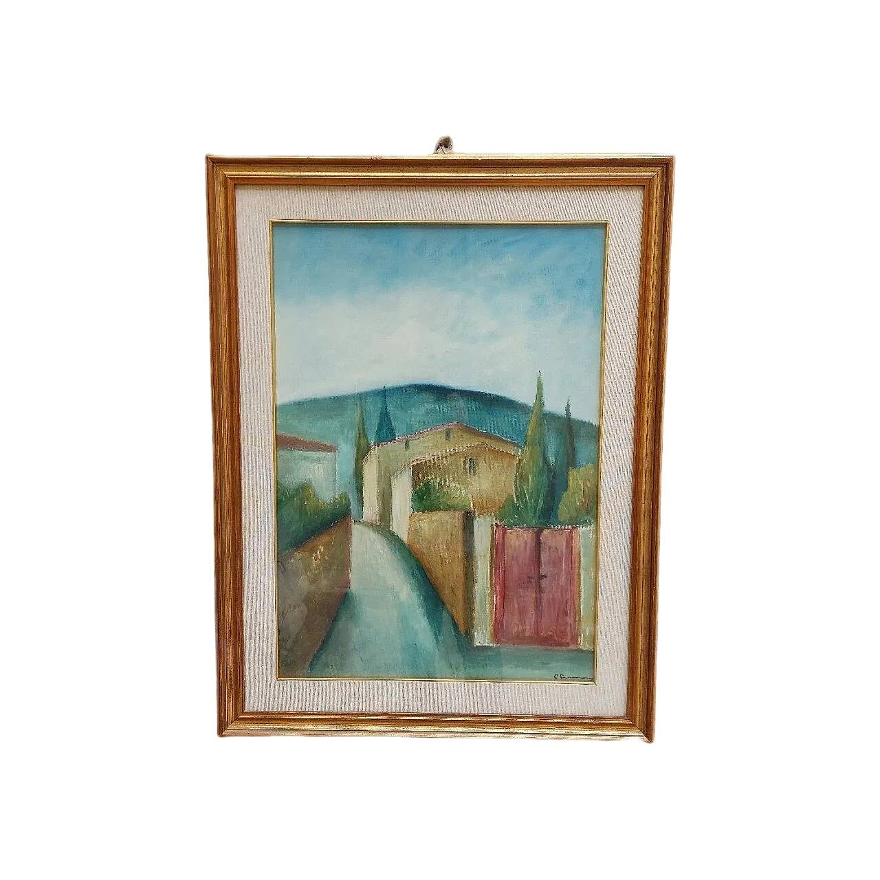 Paysage toscan, huile sur toile, fin du XXe siècle