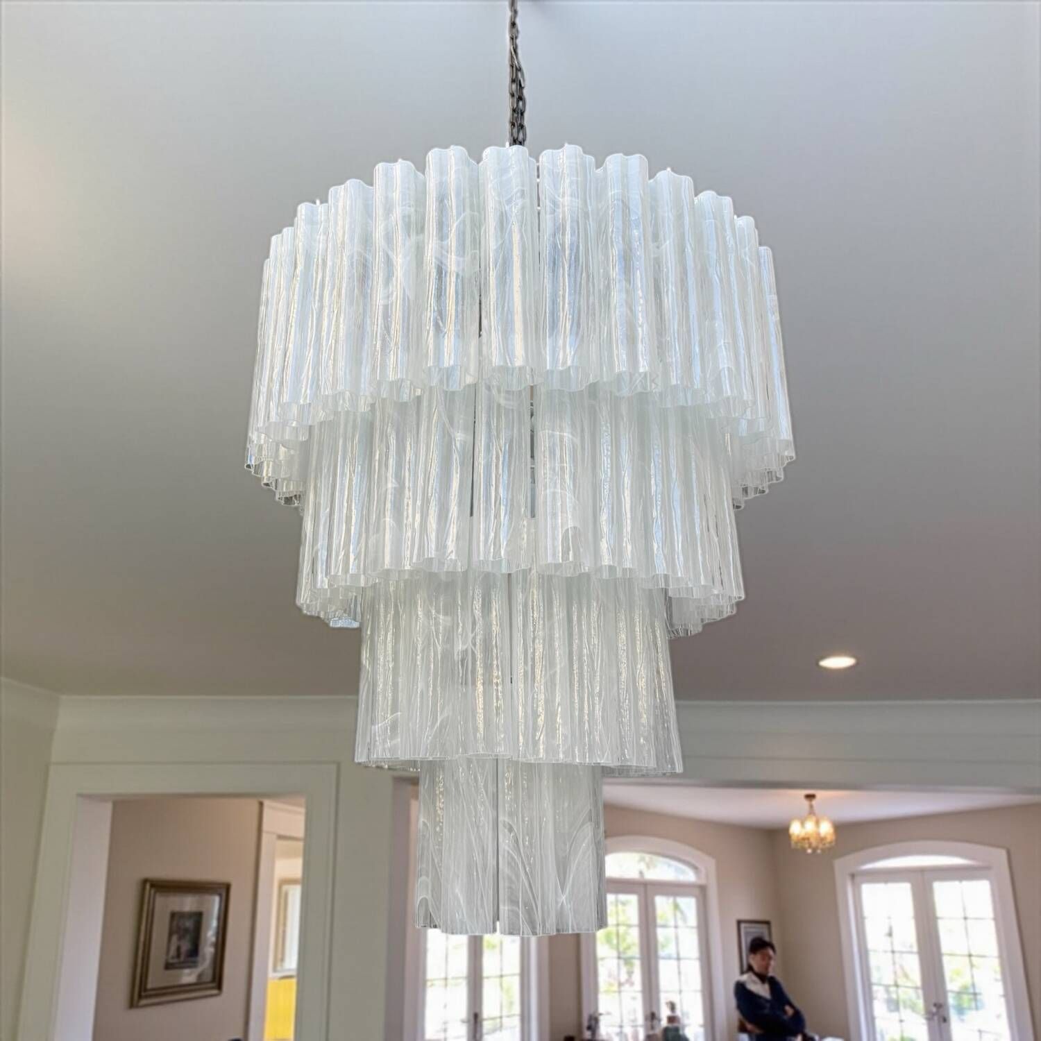 Large Murano Glass “Tronchi” Chandelier in White Alabastro, Italy, 197