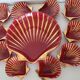 Proceram Aubagne service in red and gilded ceramic shell St Jacques 1950