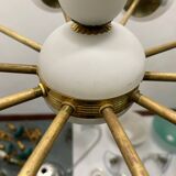 White Brass Opaline Glass Sputnik Chandelier 10 lights