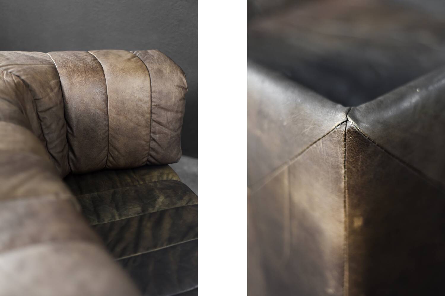 Vintage Mid-Century Modern German Brutalist 2-Seater Brown Leather Bed Sofa