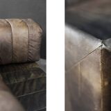 Vintage Mid-Century Modern German Brutalist 2-Seater Brown Leather Bed Sofa