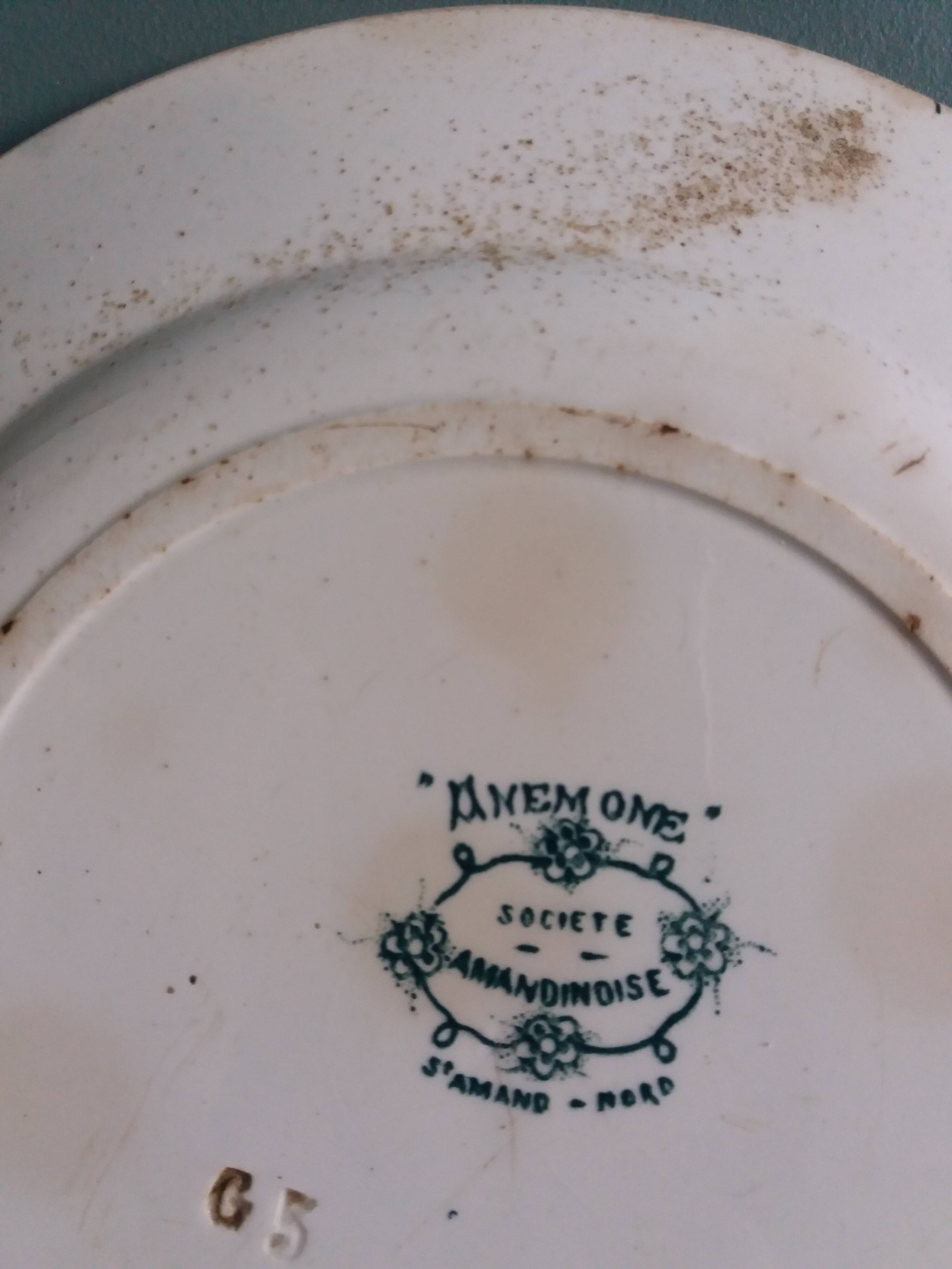 Saint-Amand ironstone dinner plate with anemone green decoration