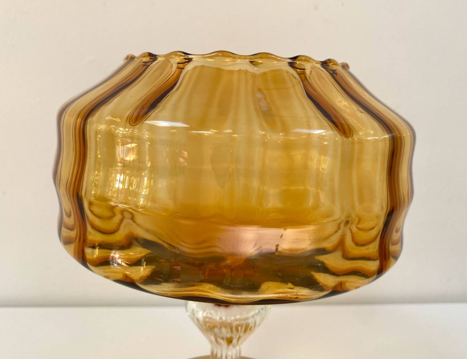 Amber glass dragée dish from Empoli, Italy - 1960s