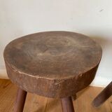 Pair of brutalist stool in solid oak 60s