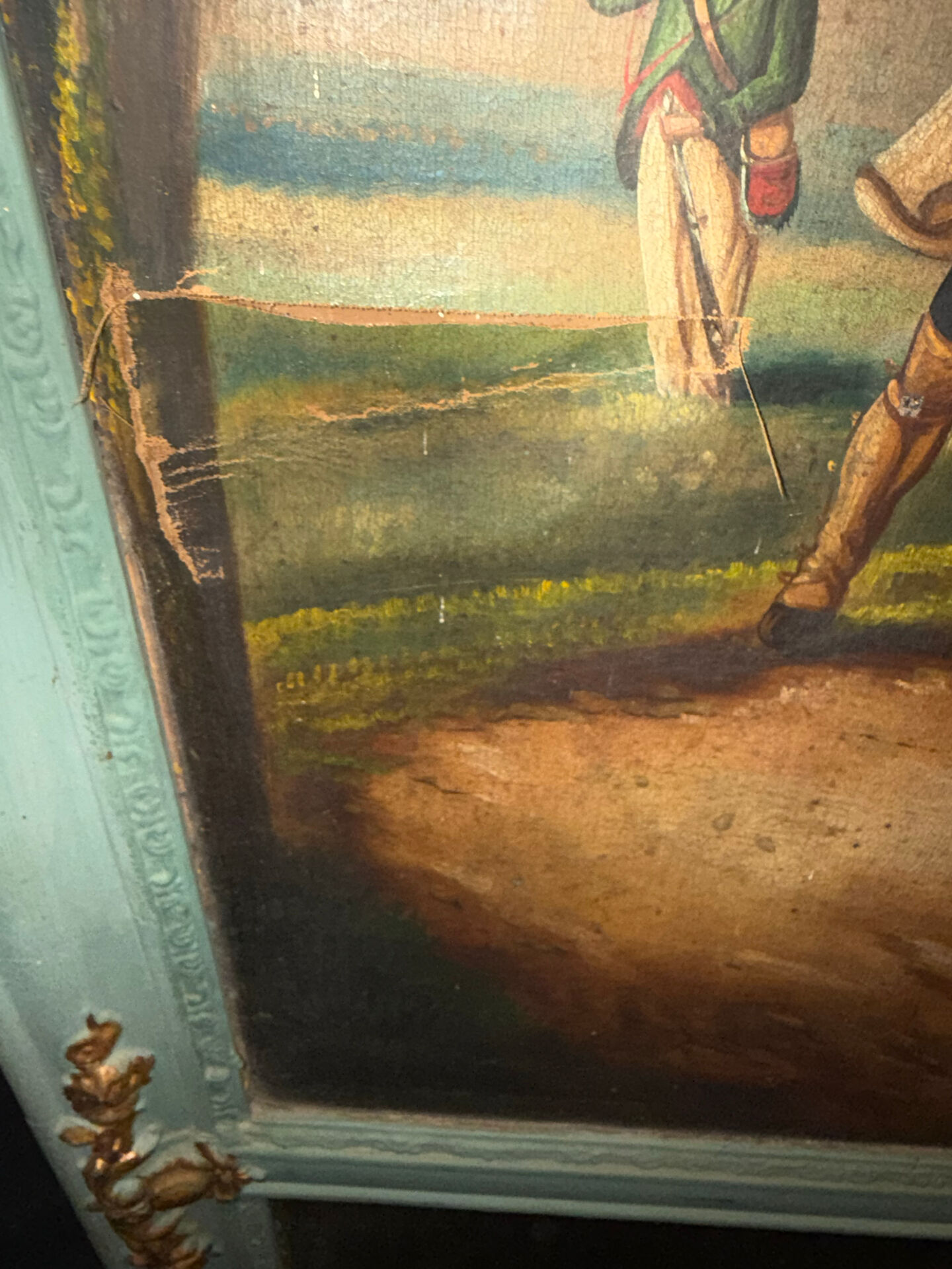 Antique trumeau with hunting scene - Oil on canvas and mirror - Panel