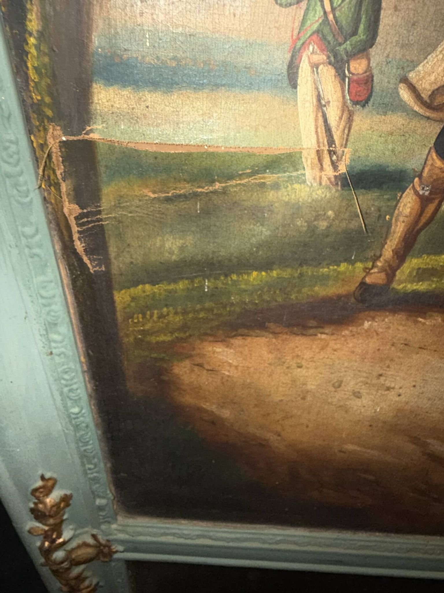 Antique trumeau with hunting scene - Oil on canvas and mirror - Panel