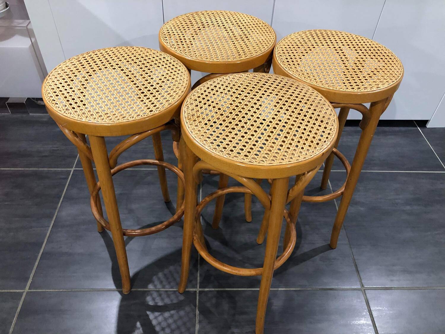 Set of 4 traditional cane stools