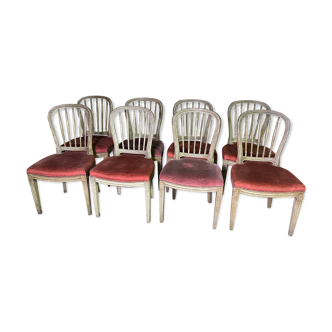 Suite de 8 chaises barrettes de style Louis XVI 1950