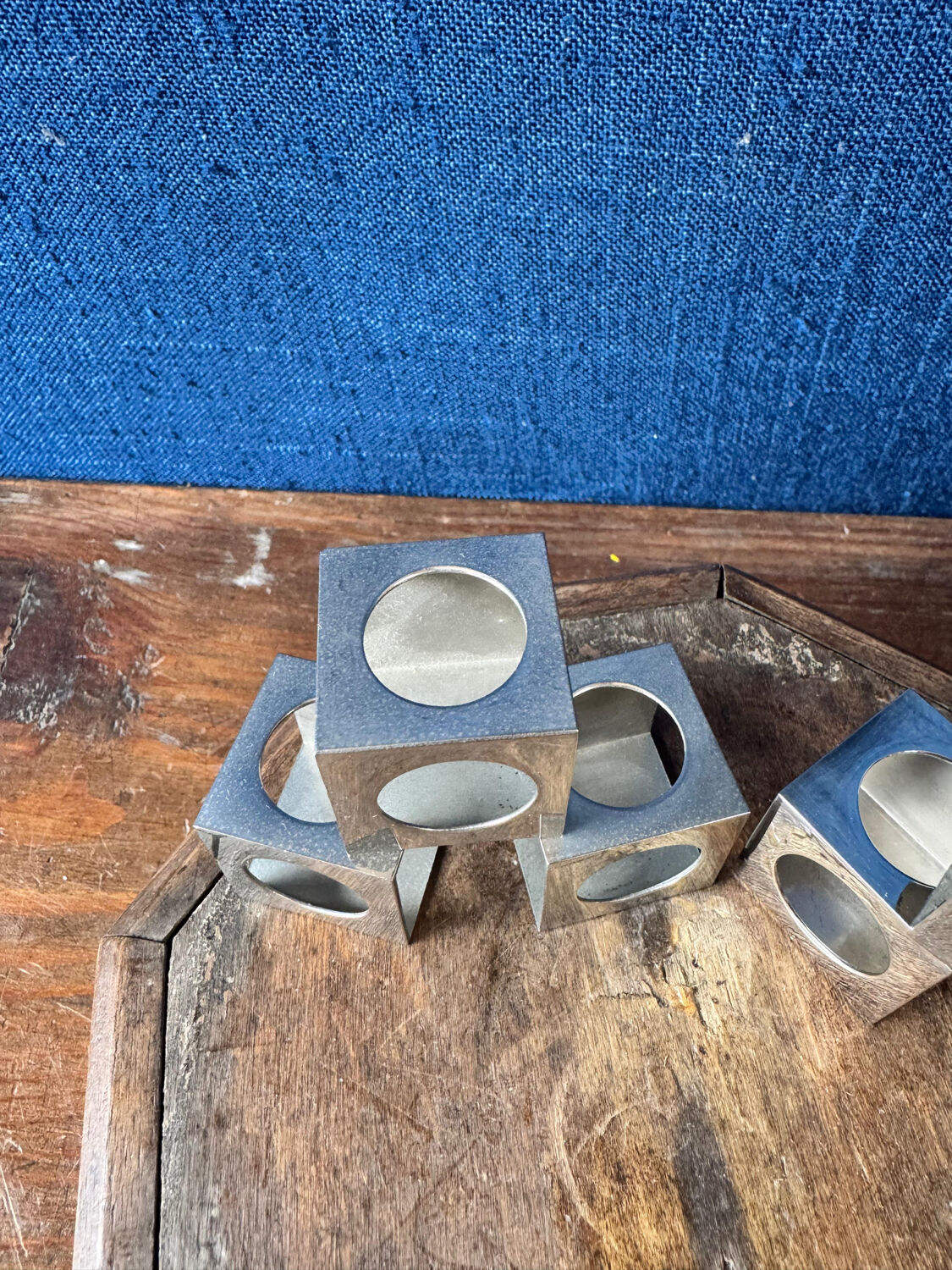 Set of 6 minimalist chrome steel candle holders from the 70s.