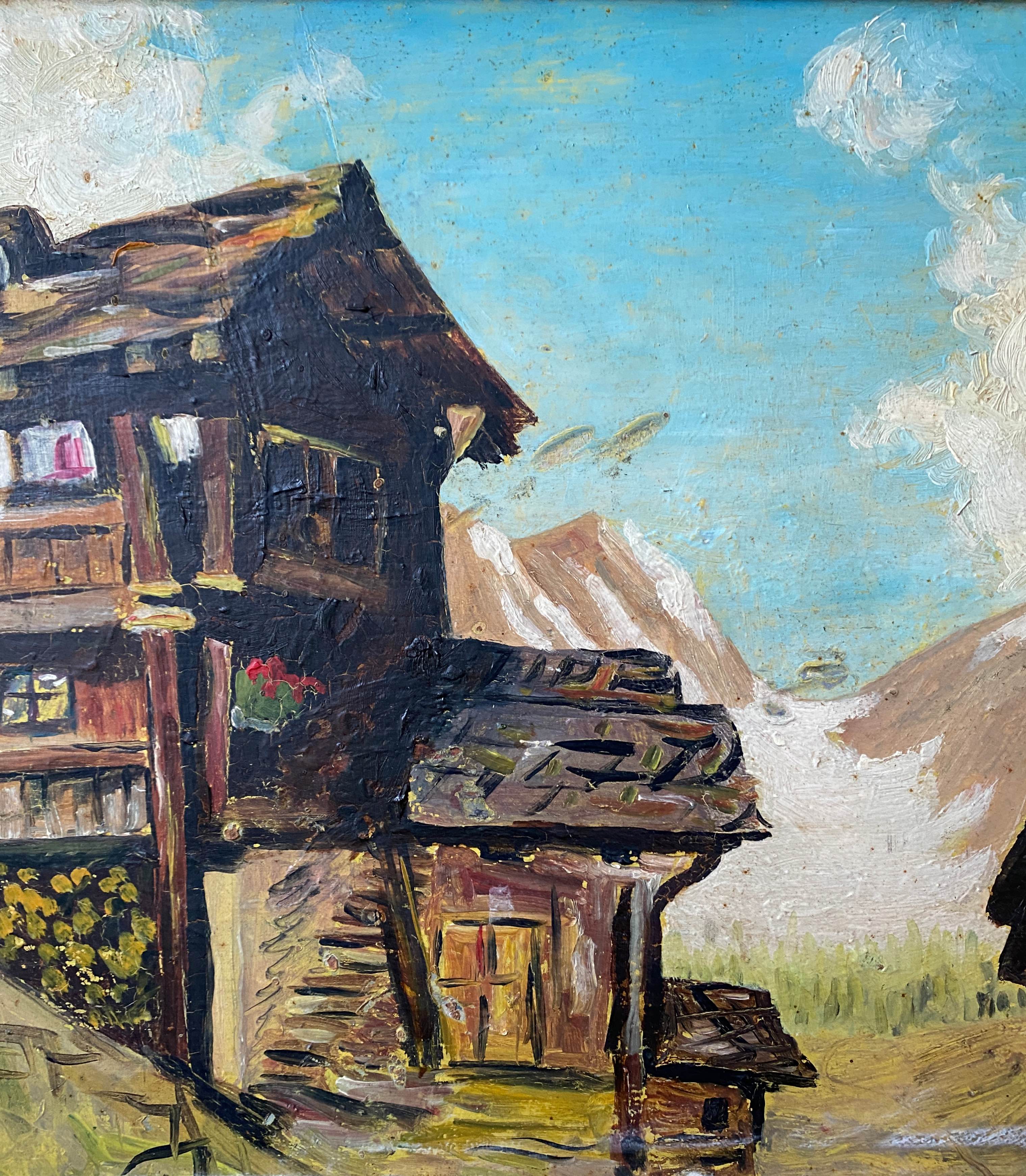 HSP Table "Mountain Chalet" Winter Landscape circa 1950