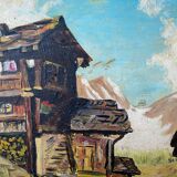 HSP Table "Mountain Chalet" Winter Landscape circa 1950