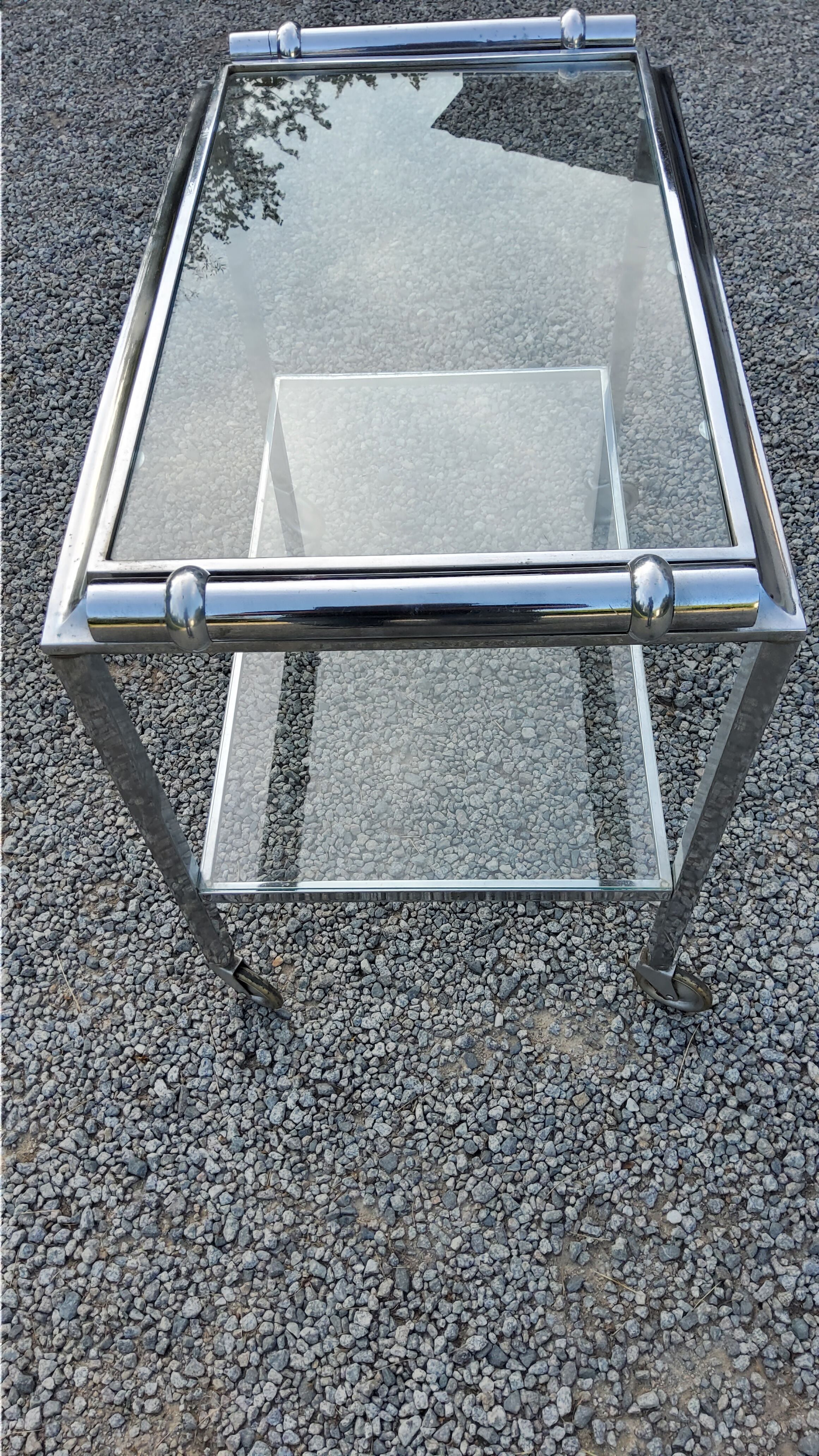 Rolling service chrome art deco double glass trays 1930