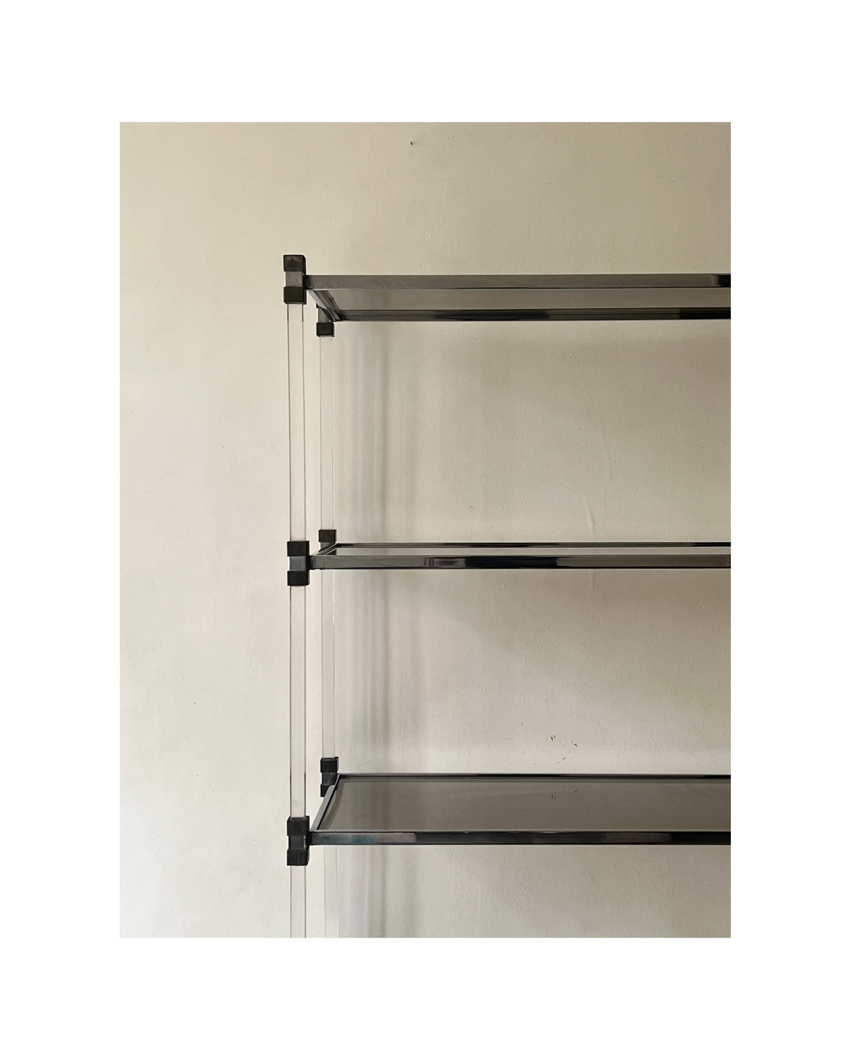 Hollis Jones plexiglass, brass & smoked glass bookcase, 1970 design