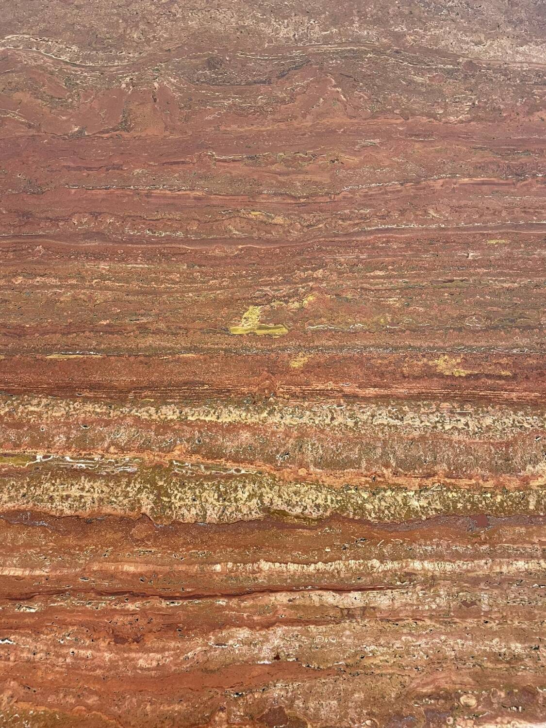 Red travertine coffee table attributed to Angelo Mangiarotti, Italy, 1970s