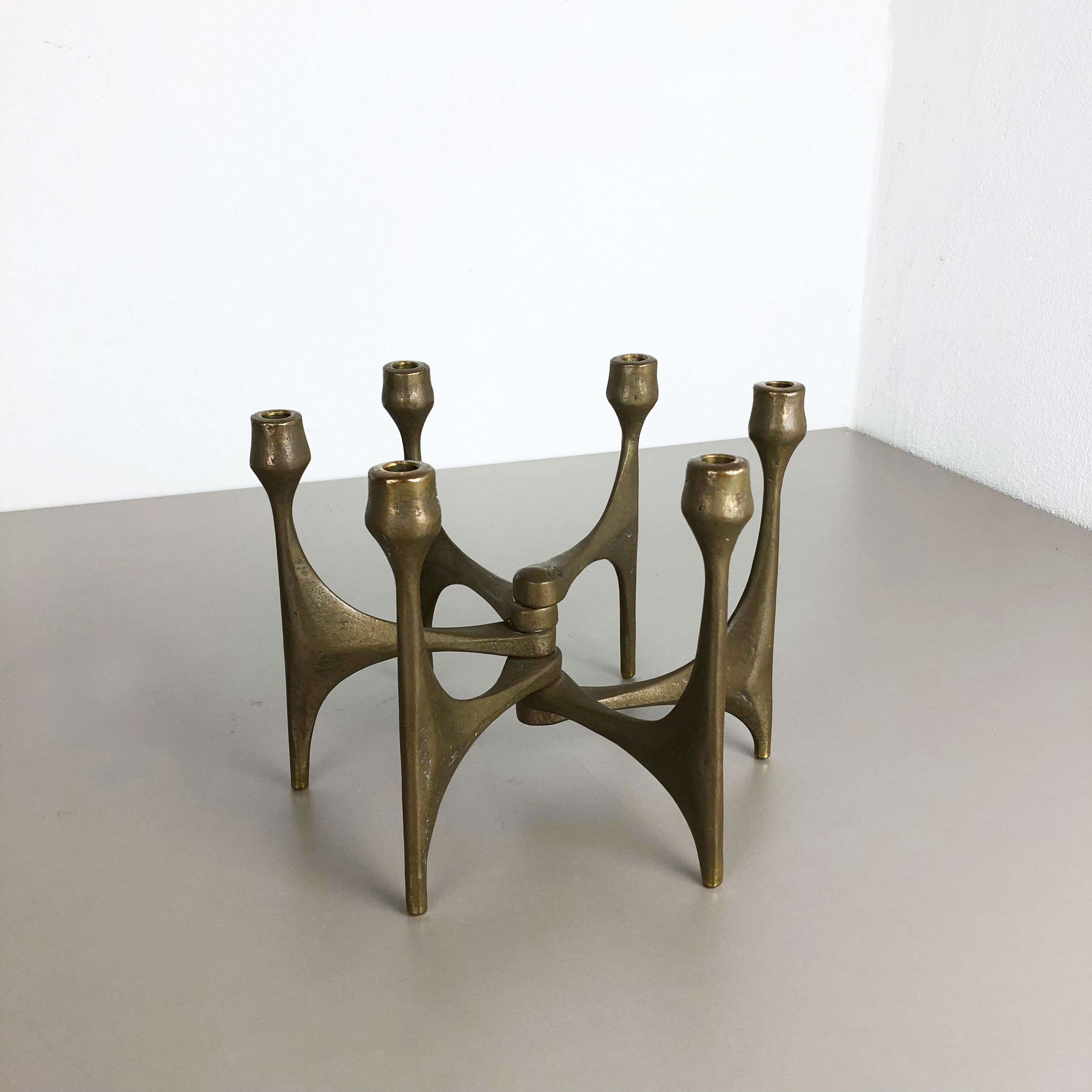 Brutalist bronze candleholder by Michael Harjes, Germany, 1960