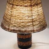 Vintage ceramic lamp with relief and wool shade.