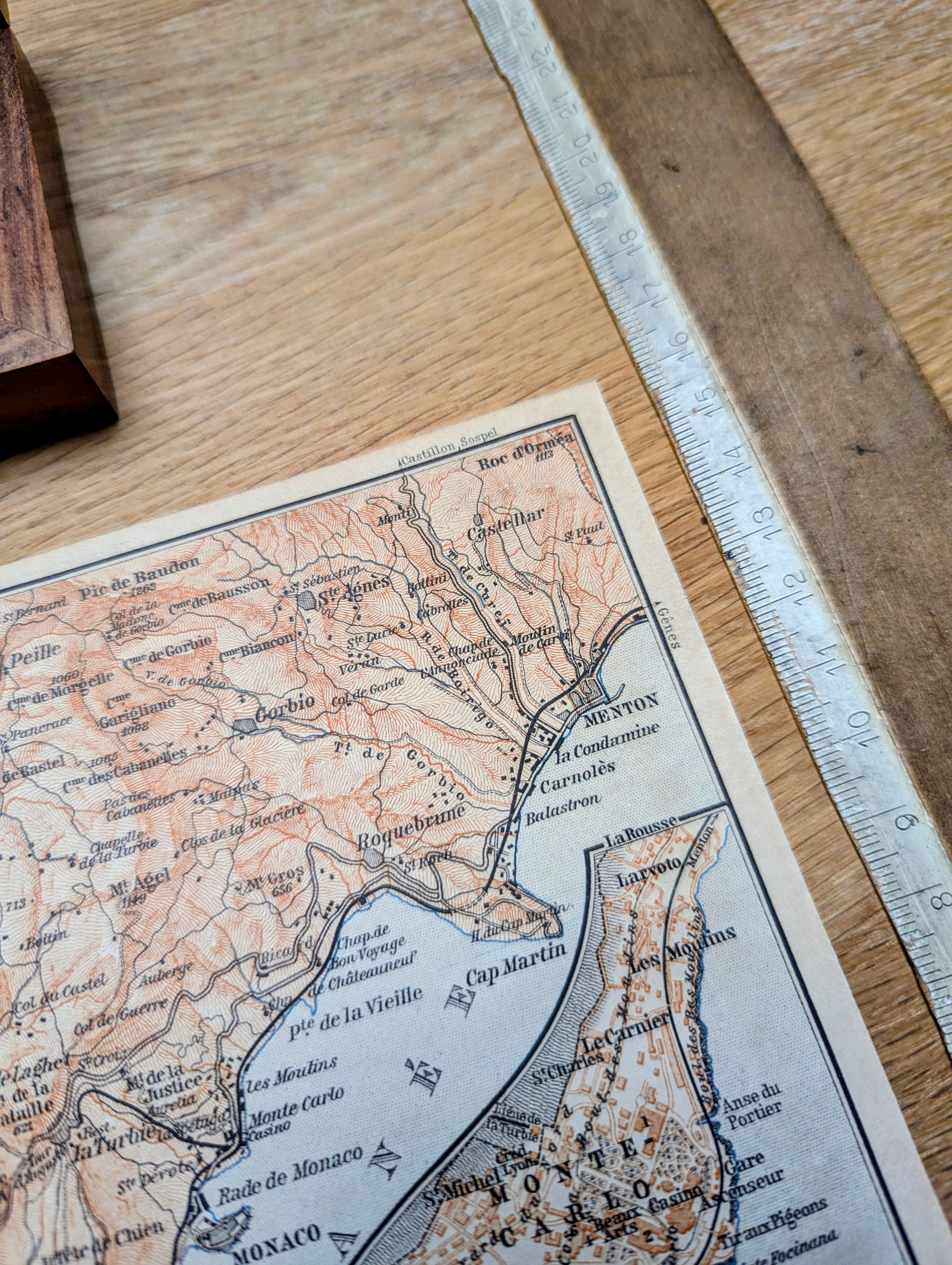 From Nice to Menton, original map printed in 1901.