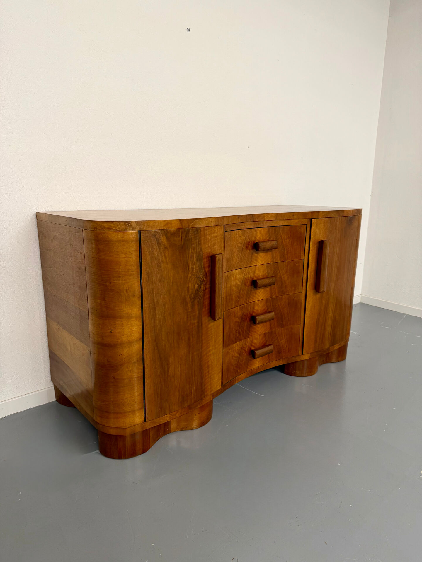 Antique walnut sideboard in Art Deco style from the 1930s.