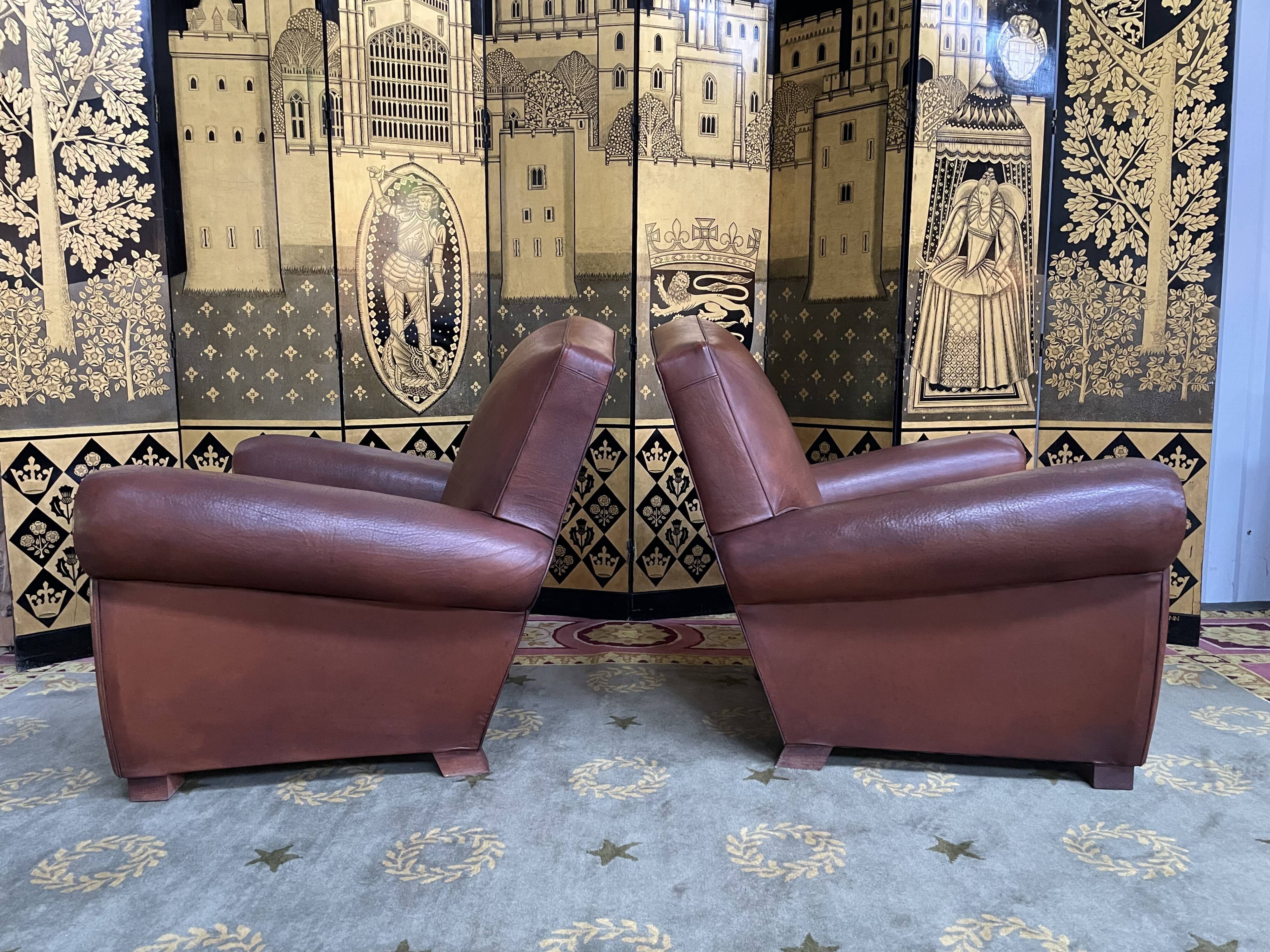 Pair of 1950 leather club armchairs