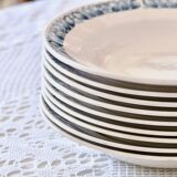 9 assiettes anciennes Longchamp terre de fer bleue "Marcel"