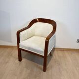Biedermeier Bergege Chair in Walnut & Creme Velvet, Austria, 1840s
