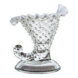 Horn cup in bubbled glass and white opaline