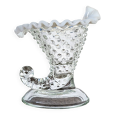 Coupe corne en verre bullé et opaline blanche