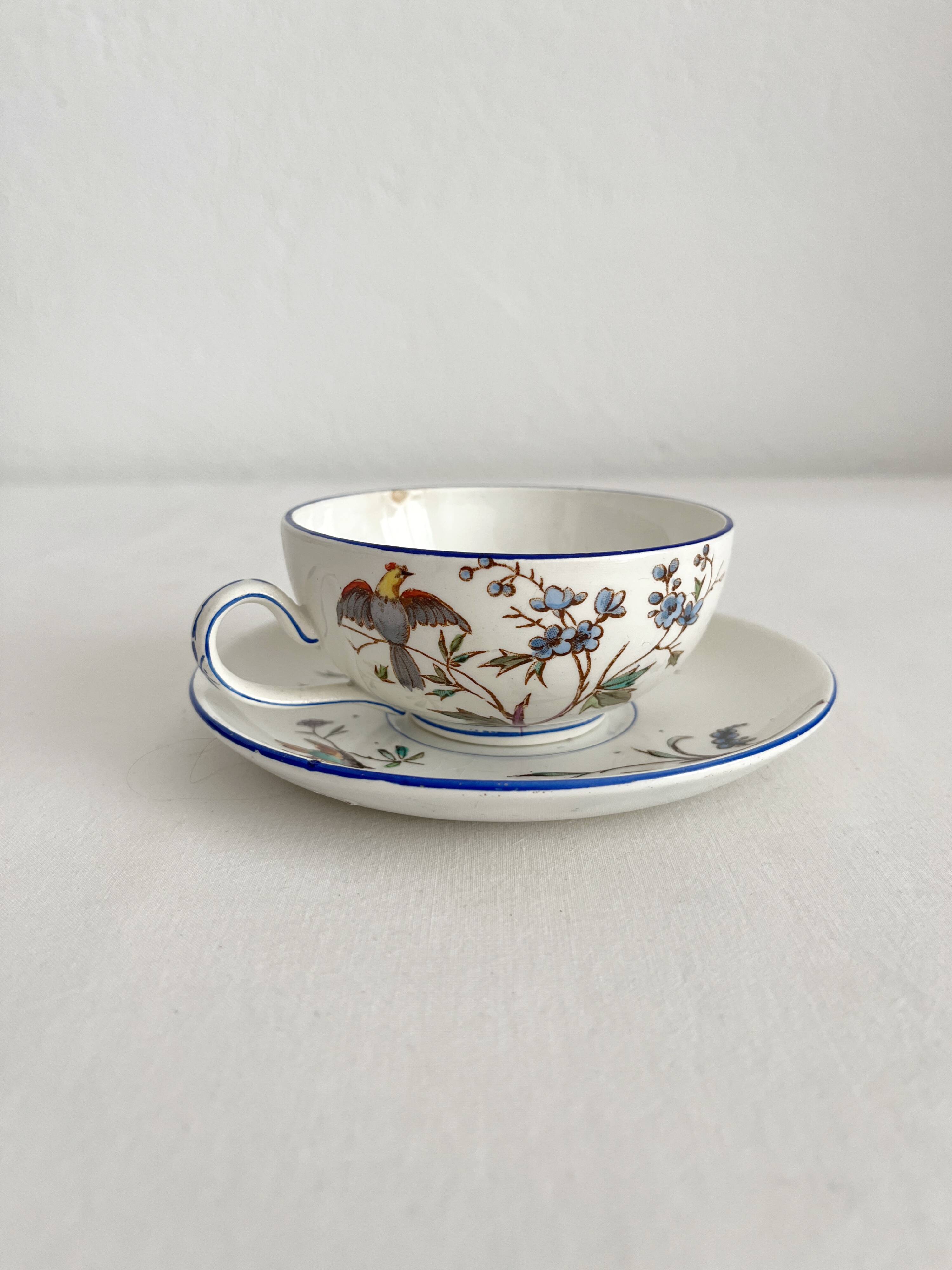 Polychrome ironstone cup "Nella" by Jules Veillard, Bordeaux (JVB)