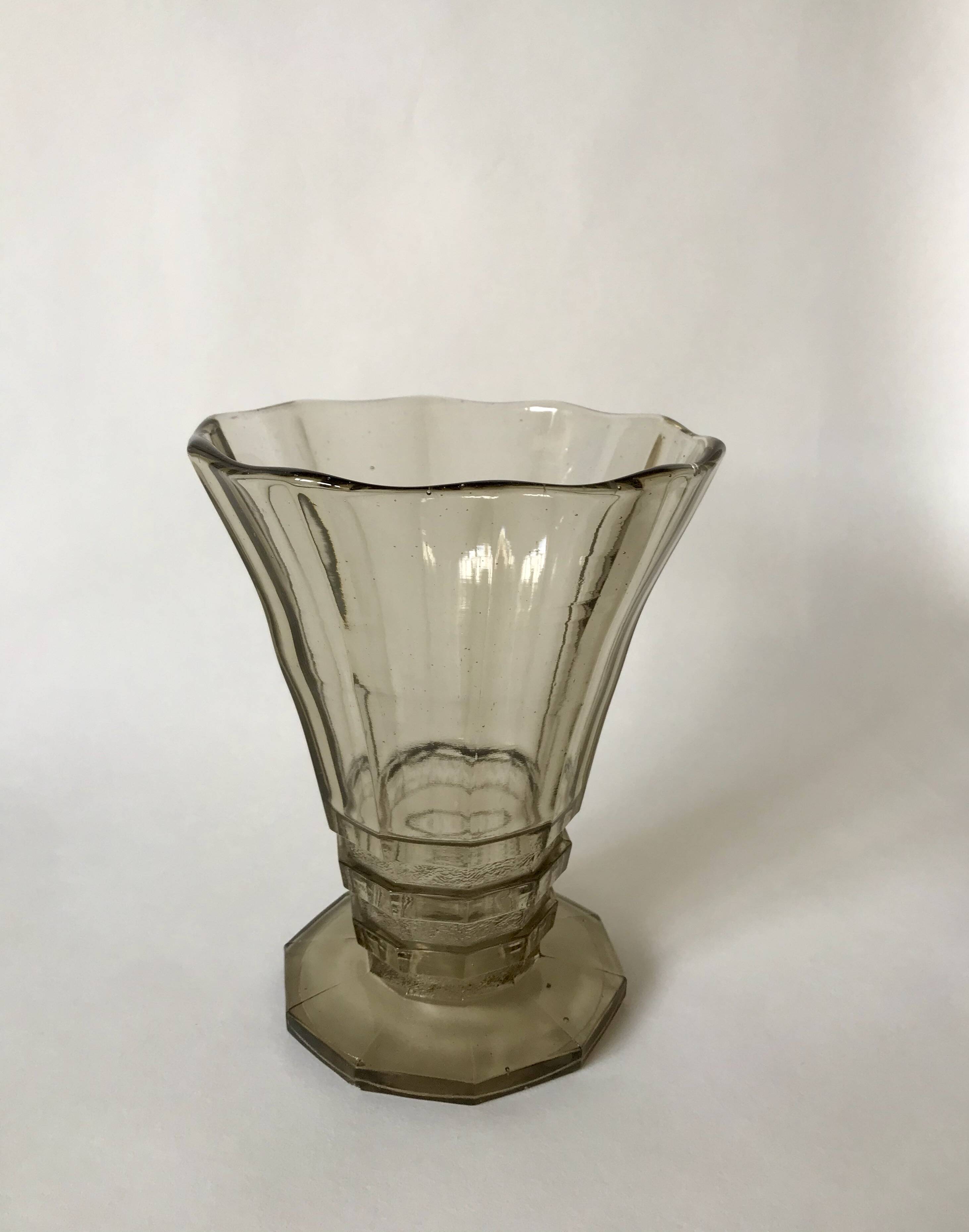 Molded and blown smoked glass vase Made in Belgium 60s-70s