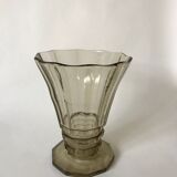 Molded and blown smoked glass vase Made in Belgium 60s-70s