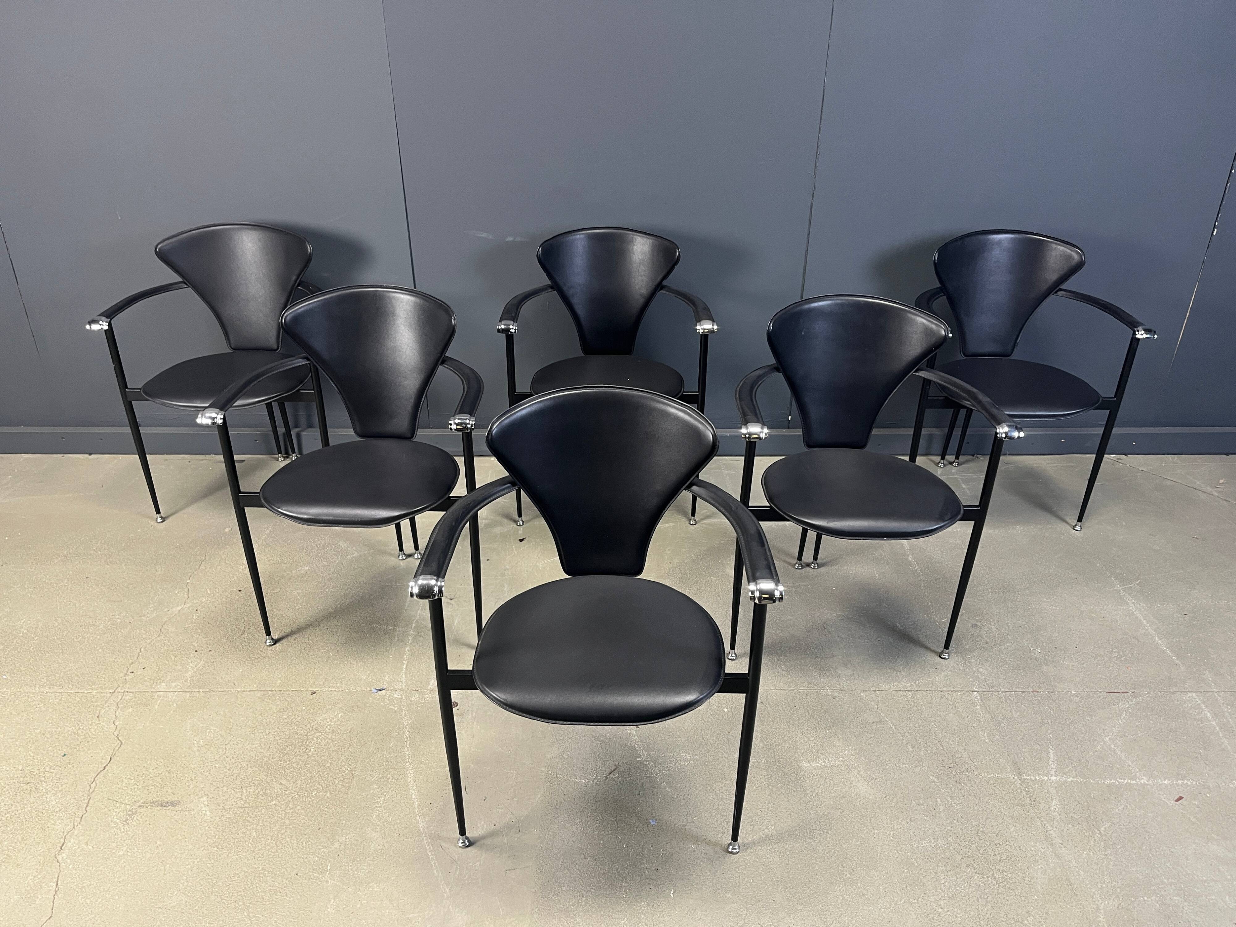 Vintage leather armchairs by Arrben Italy, 1980s - set of 6