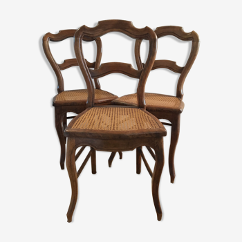 Lot de 3 chaises cannées Louis Philippe