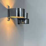 Pair of vintage wall lights, curved chrome metal, France 1970