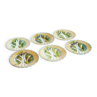 Set of 6 antique slip asparagus plates