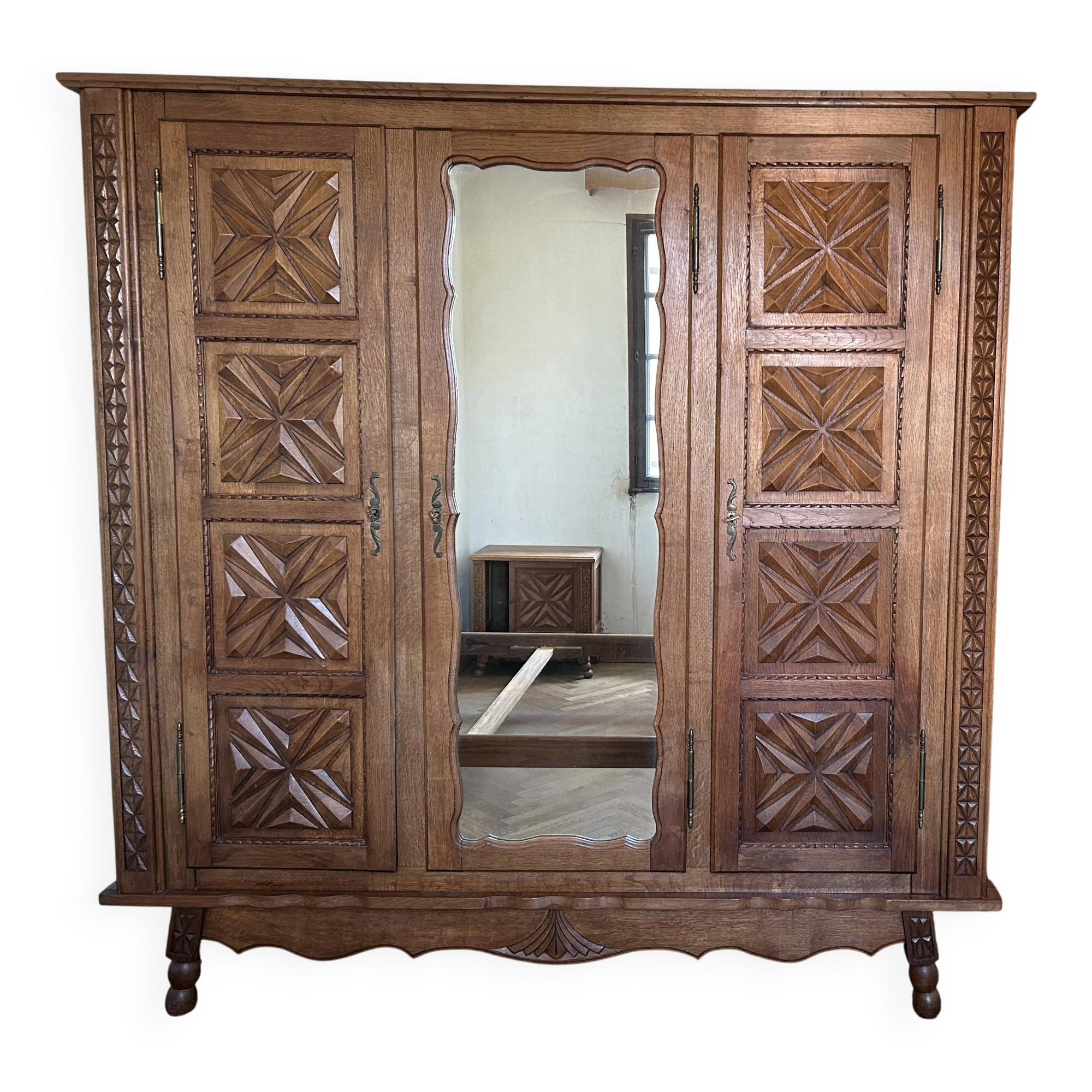 Handcrafted solid oak armoire, unique piece.