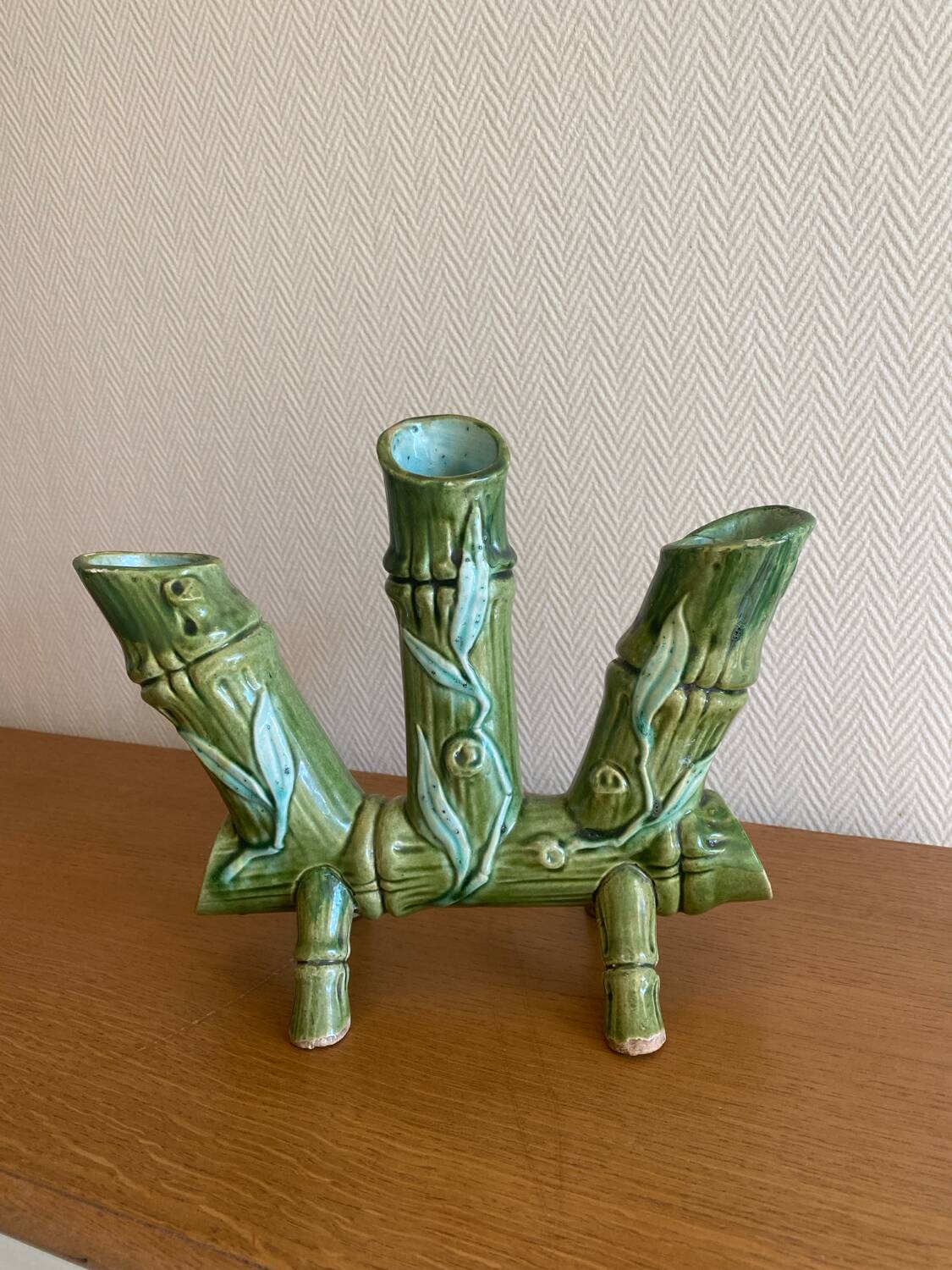 Art Nouveau earthenware vase with bamboo decoration circa 1900