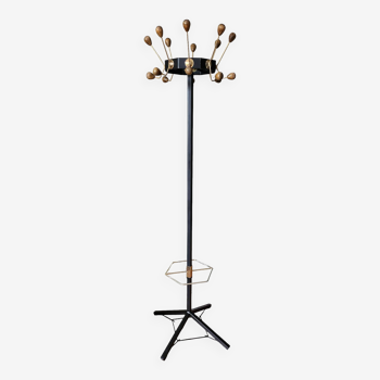 Coat rack in black lacquered metal and brass 1950