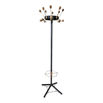 Coat rack in black lacquered metal and brass 1950