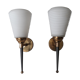 Pair of brass and opaline wall lamps from the 50/60