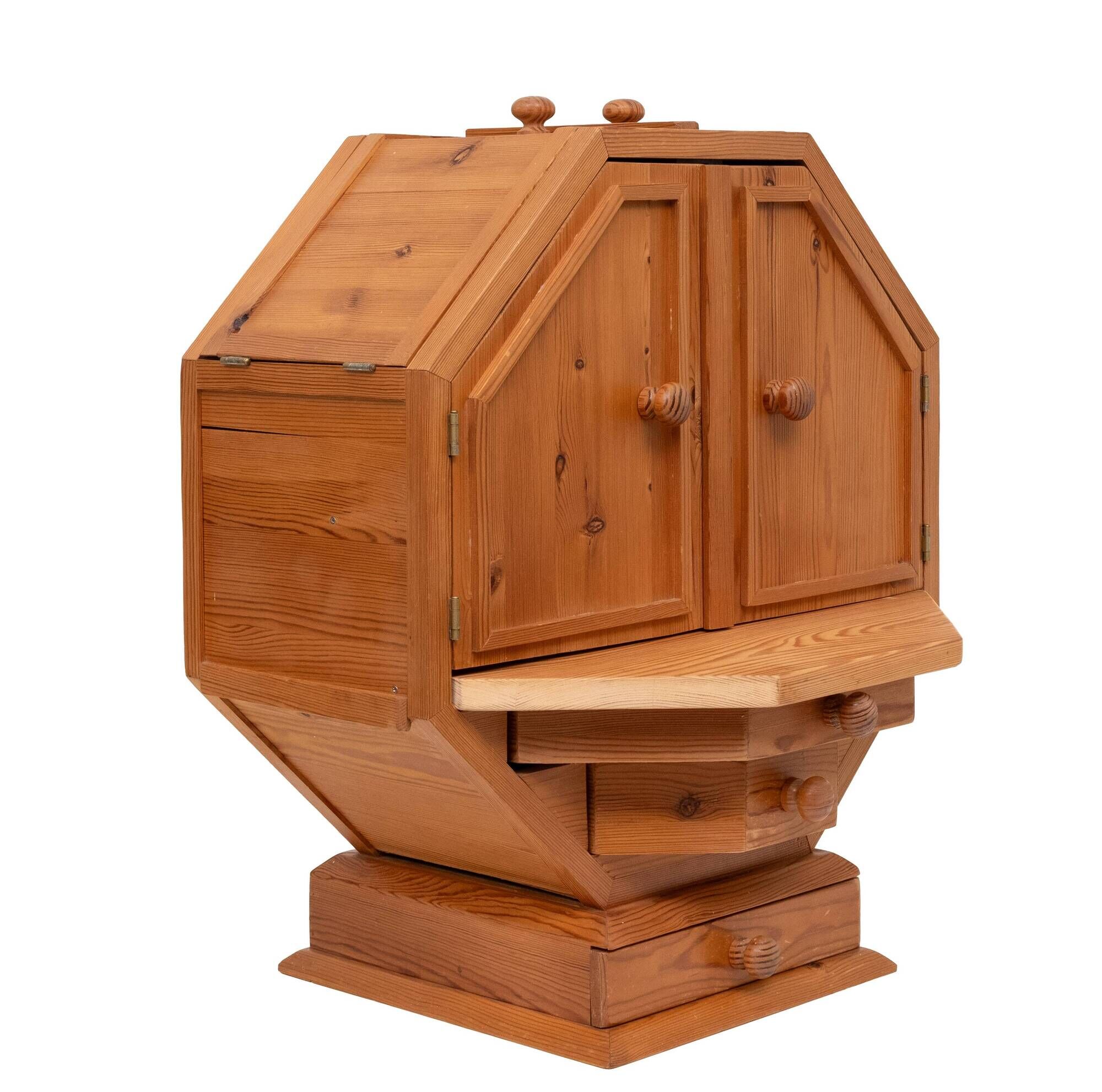 Metamorphic Solid Pine Dry Bar, Folding Design, 1970s, Good Condition