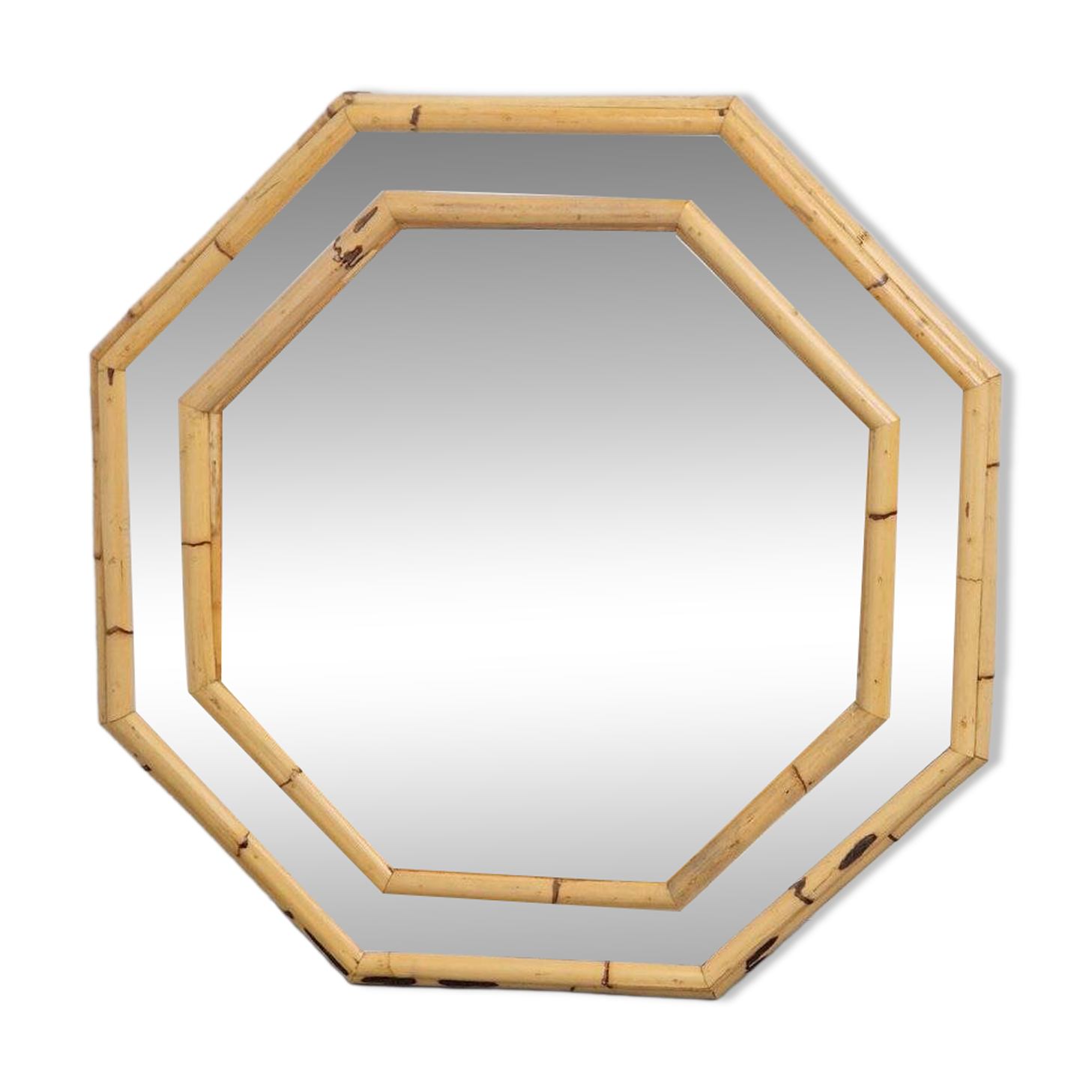 Vintage Octagonal Wall Mirror in Bamboo, Italy, 1960s