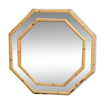 Miroir mural octogonal vintage en bambou, Italie, années 1960