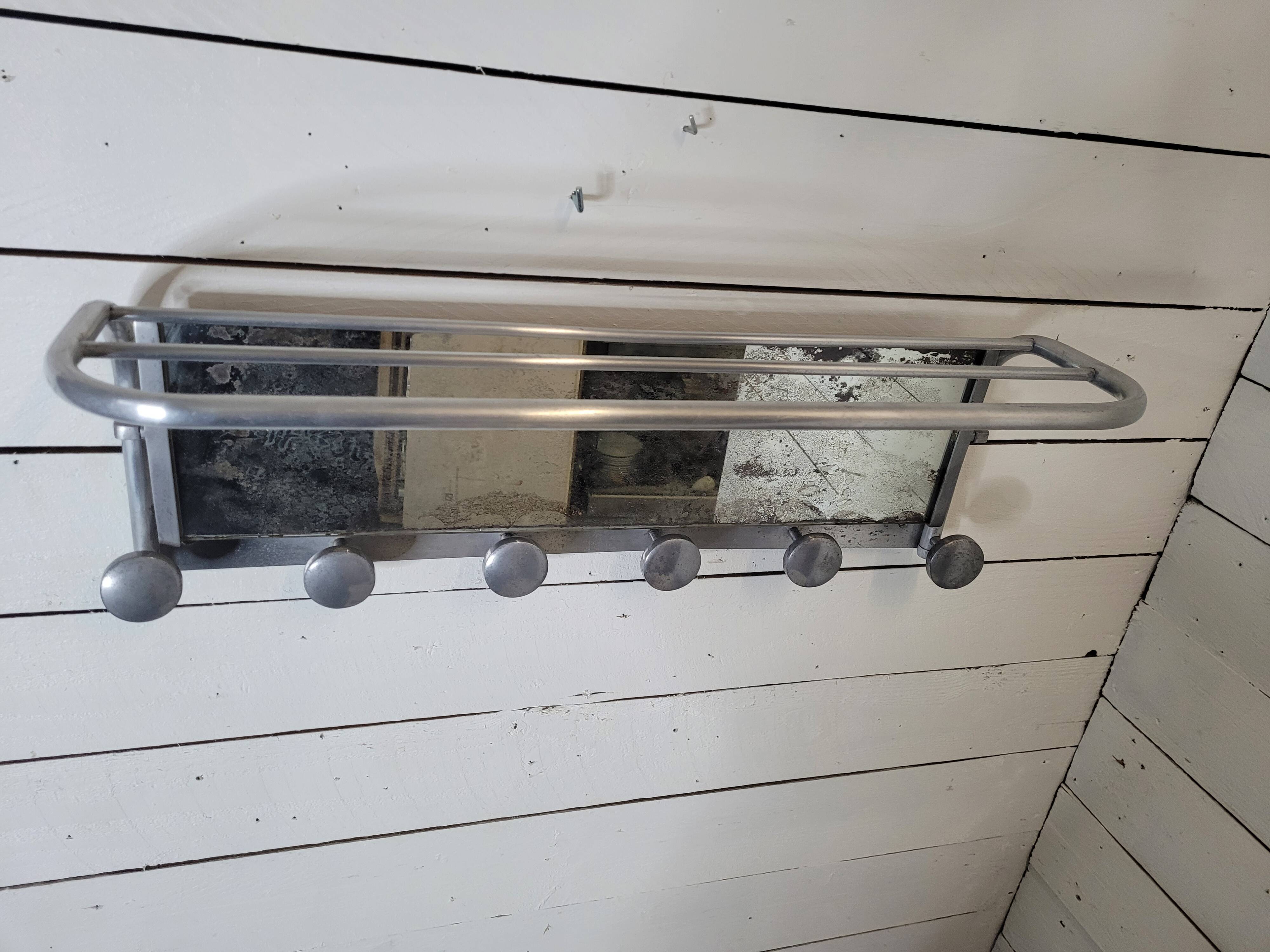 Swivel aluminum mirror wall coat rack from the 60s