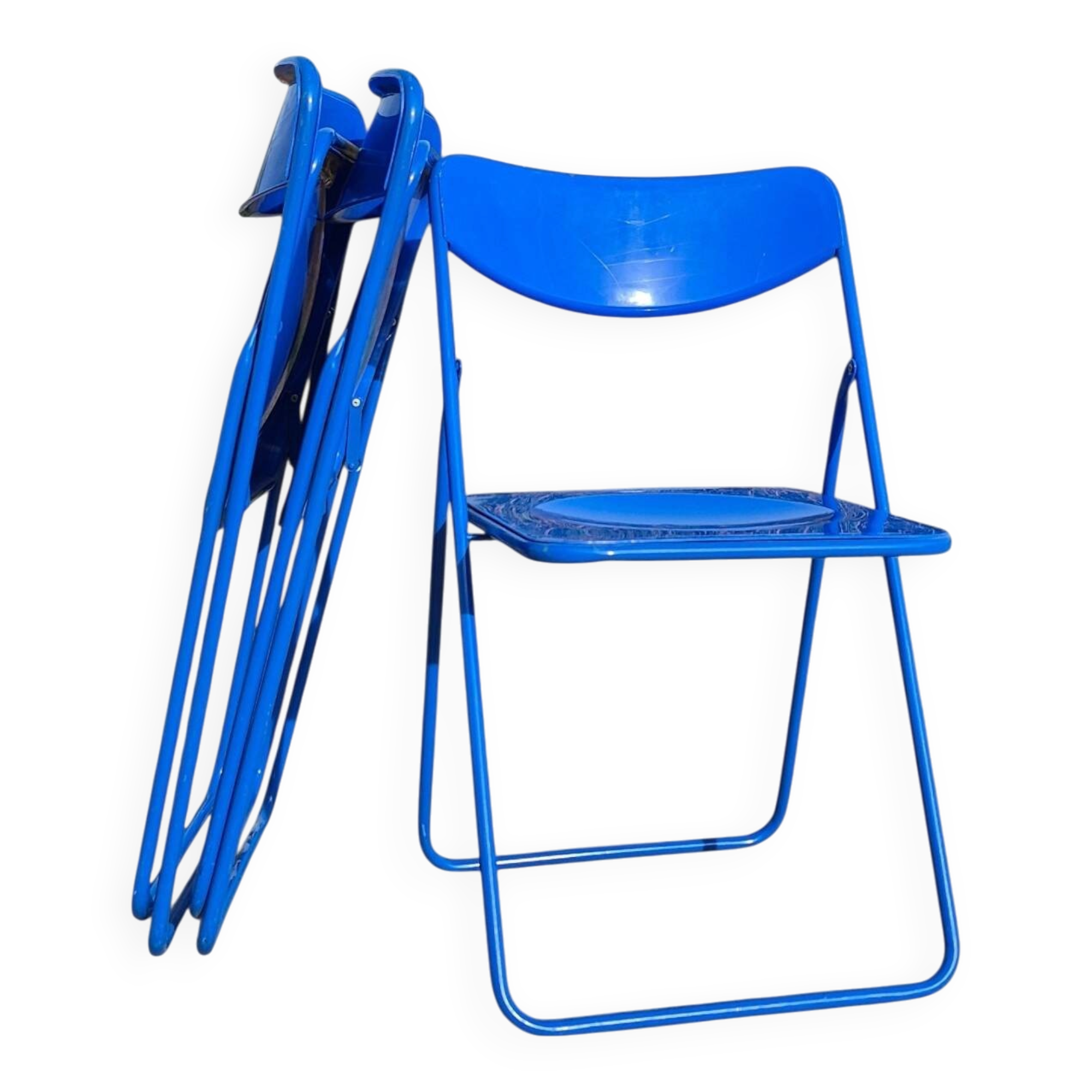 Ensemble de 3 chaises pliantes vintage TED IKEA bleues des années 1980 Nield Gammelgaard.