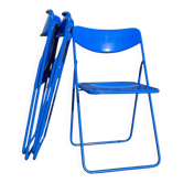Ensemble de 3 chaises pliantes vintage TED IKEA bleues des années 1980 Nield Gammelgaard.